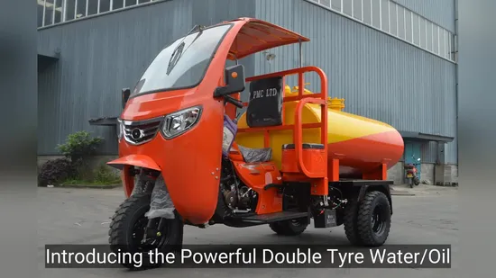 Powerful Double Tyre Water/Oil Tank Three Wheel Motorcycle Cargo Tricycle with Simple Cabin 